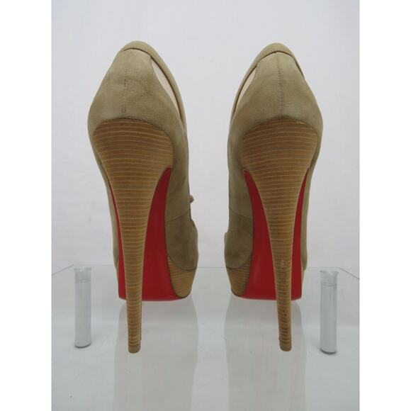 NEW LOUBOUTIN MALEVA 150 PLATFORM PEEP TOE BEIGE SUEDE MESH BOW PUMPS 41.5 11 - Picture 4 of 13